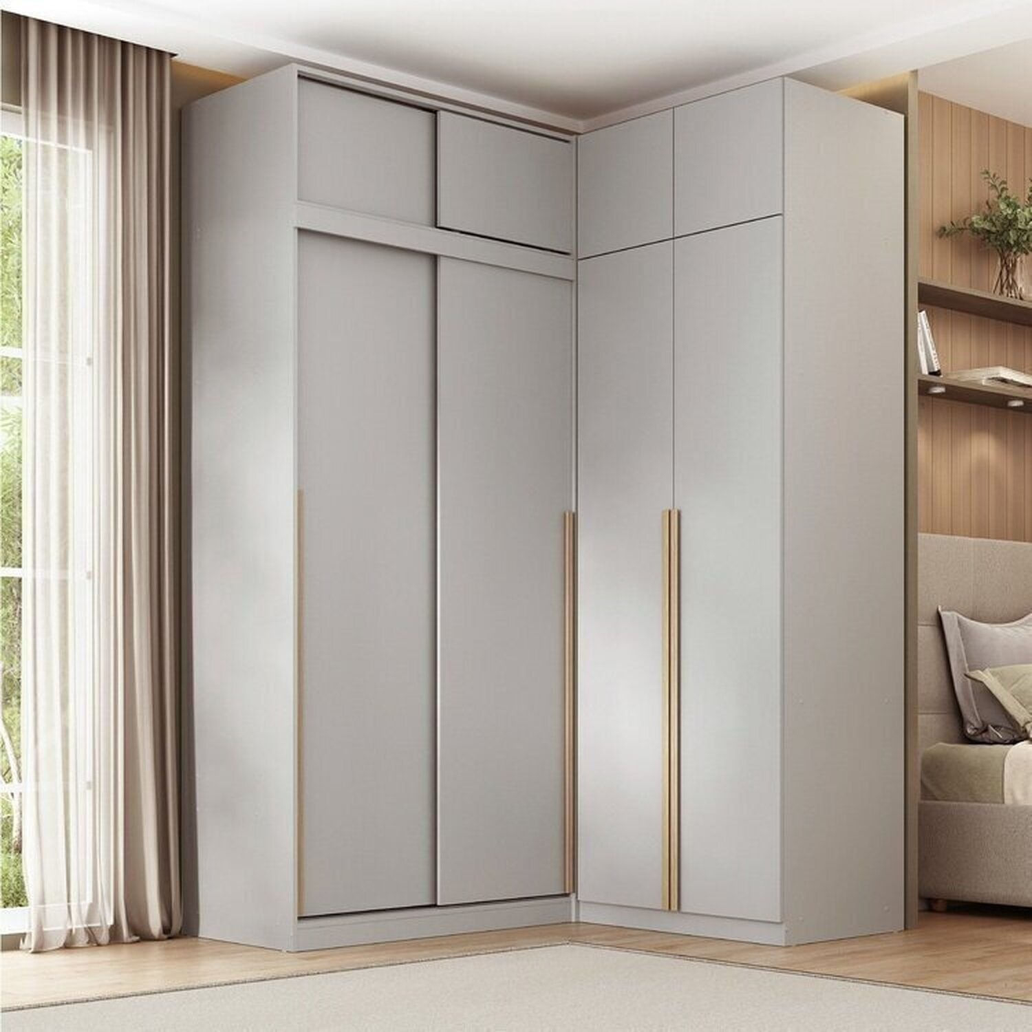 Guarda Roupa Modular de Canto 4 Peças 8 Portas com 4 Portas de Correr Jade Cabecasa Madeiramadeira Cinza Urbano