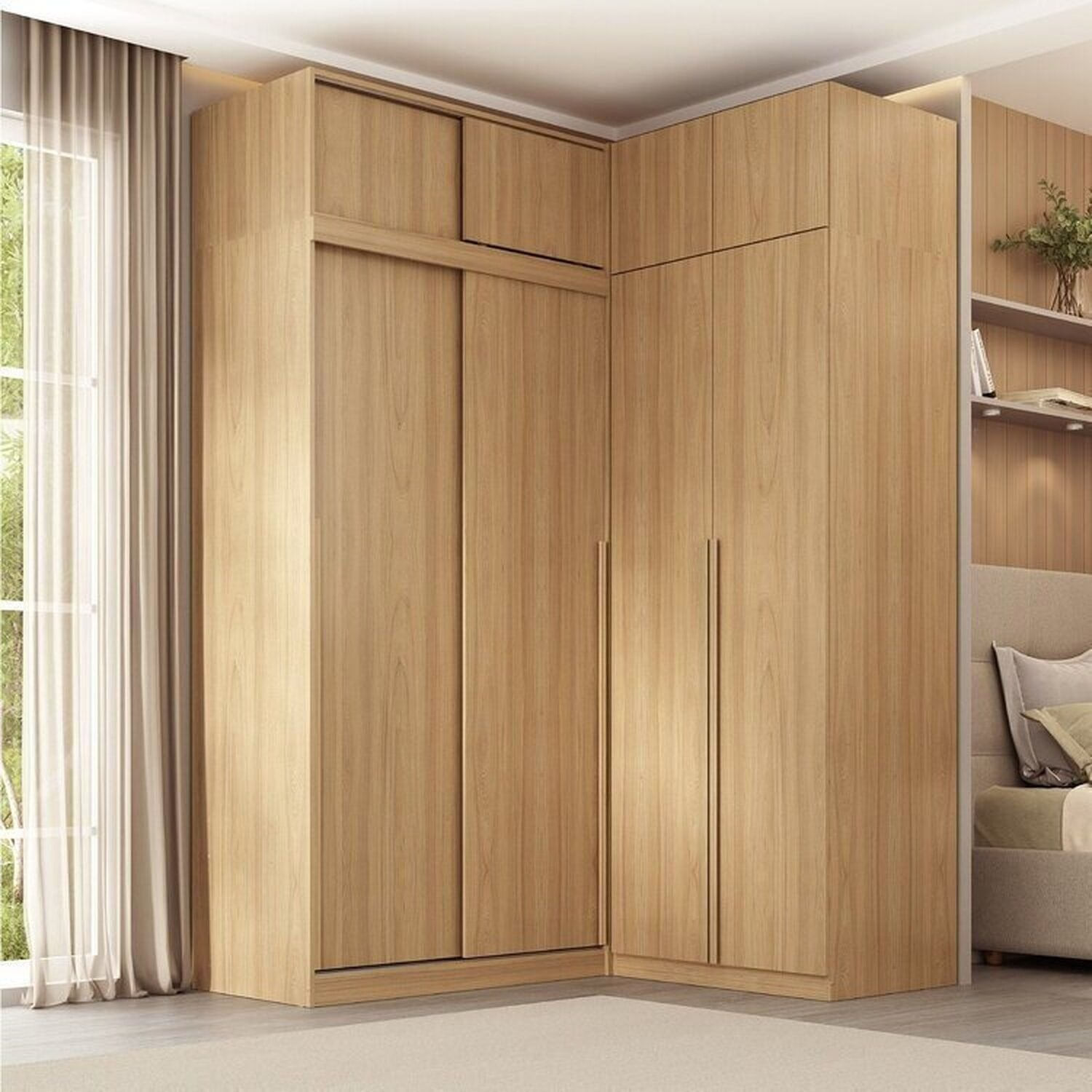 Guarda Roupa Modular de Canto 4 Peças 8 Portas com 4 Portas de Correr Jade Cabecasa Madeiramadeira Avelã