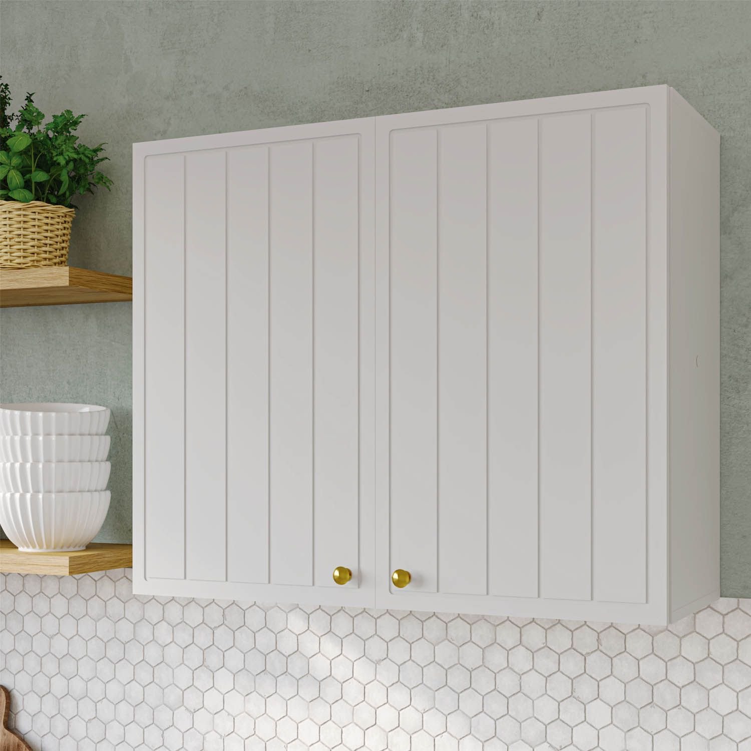 Armário Aéreo 2 Portas 80cm Marselha CabeCasa MadeiraOriginals Branco Branco