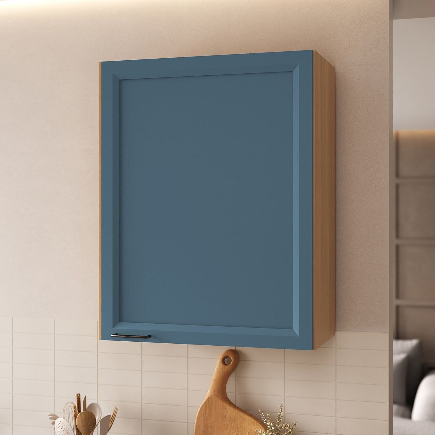 Armário Aéreo 1 Porta 60cm Soho CabeCasa MadeiraOriginals Freijó/Azul Freijó/Azul