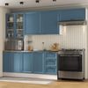 Cozinha Compacta Planejada 4 Peças 1 Paneleiro Duplo 2 Aéreos 1 Balcão Soho CabeCasa MadeiraOrigi Branco/Azul
