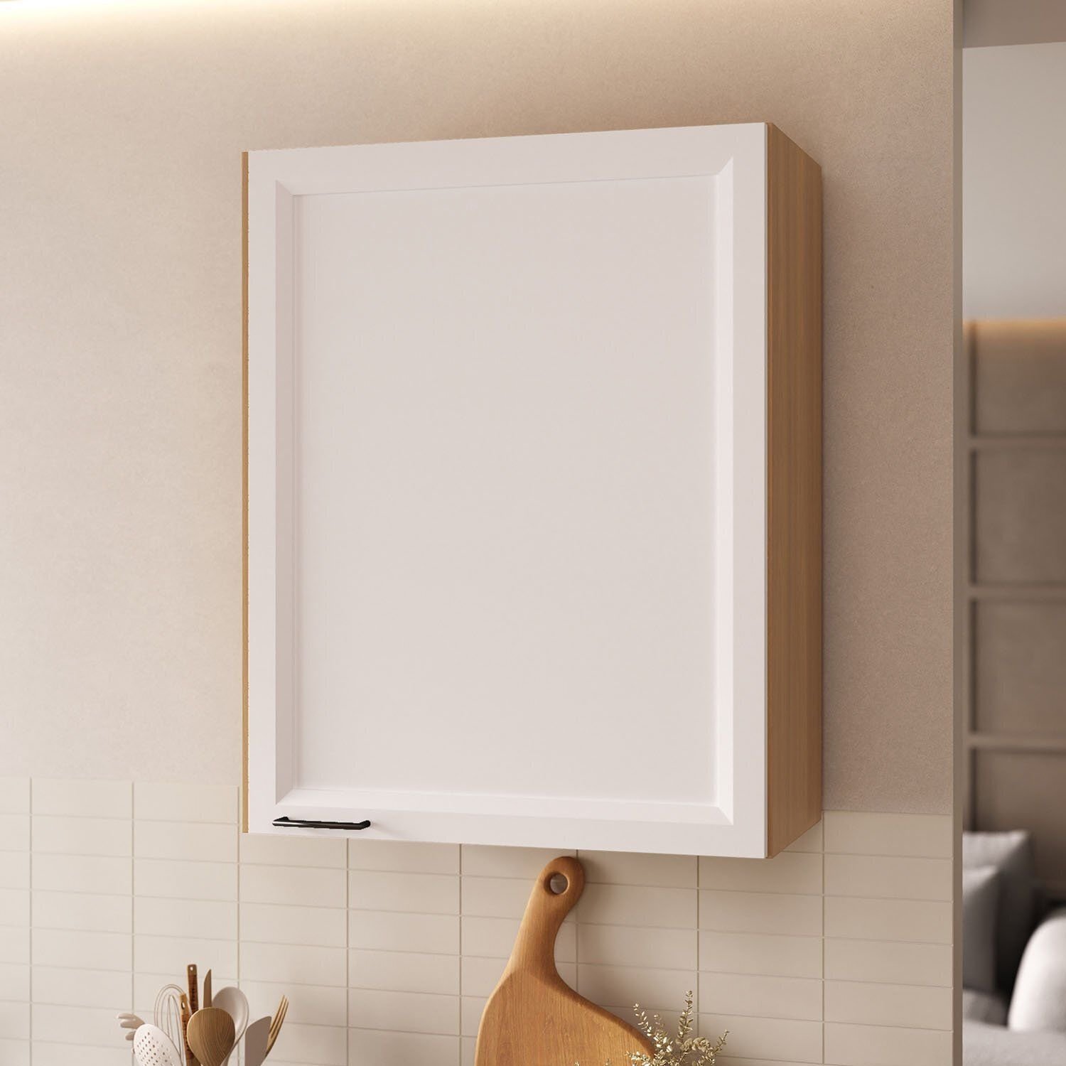 Armário Aéreo 1 Porta 60cm Soho CabeCasa MadeiraOriginals Freijó/Branco Freijó/Branco