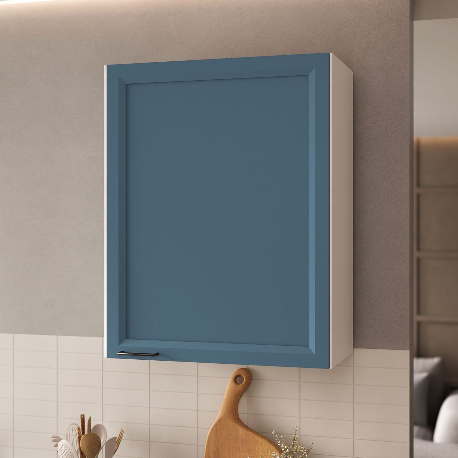 Armário Aéreo 1 Porta 60cm Soho CabeCasa MadeiraOriginals Branco/Azul Branco/Azul