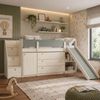 Cama Alta com Armários, Cômoda e Escorregador Artsy Casatema Natural/Verde Amadeirado/Verde