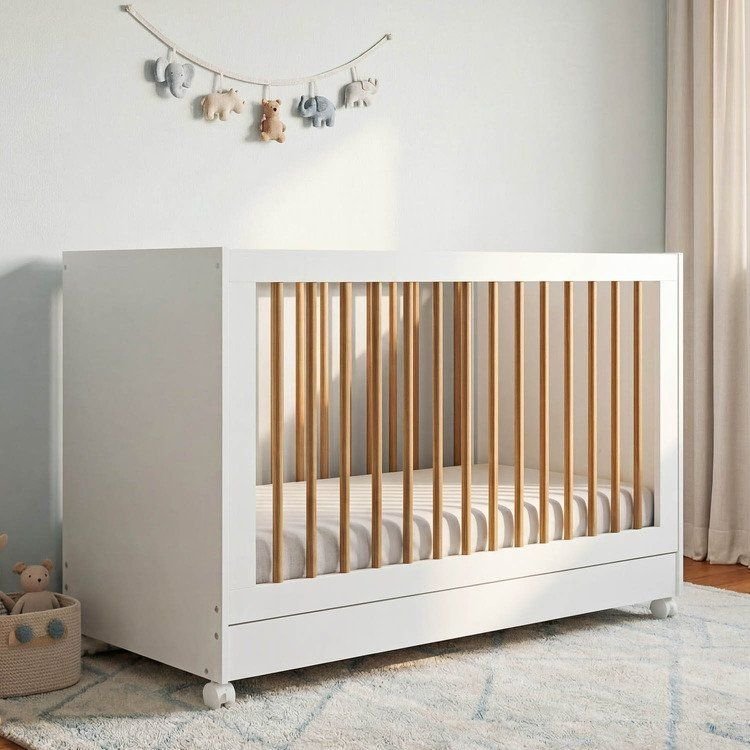 Berço Evolutivo 2 em 1 com Grades Palito em Madeira Maciça Casulo Casatema Branco Branco