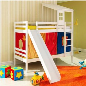 Beliche infantil Teen Play com Escorregador Telhadinho II e Tenda Casatema Branco
