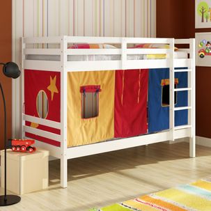 Beliche Teen Play com Tenda Multicores Exclusiva - Madeira Maciça e Pintura em Laca – Branco Lavado