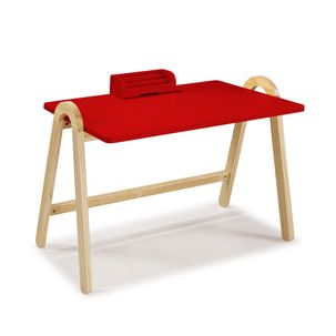 Escrivaninha com Porta Objetos Ringo - Natural/ Laca Vermelho