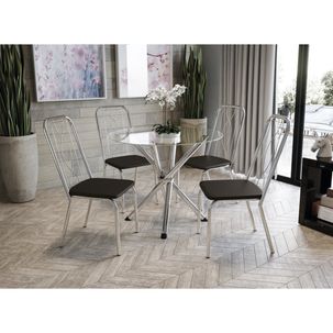 Conjunto Mesa Redonda de Vidro e 4 Cadeiras Kappesberg Cromado/Preto