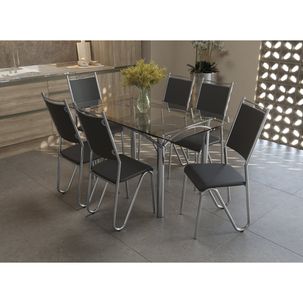 Conjunto Jantar 6 Cadeiras Elba Cromado/Preto