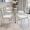 Conjunto Sala de Jantar 1 Mesa Tampo Vidro Redondo 4 Cadeiras Portugal Cromado/Branco