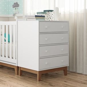 Cômoda Infantil 4 Gavetas Retrô Completa Móveis Branco/Inhotin