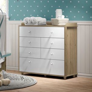 Cômoda Infantil 6 Gavetas Pão de Mel - Rústico/Branco