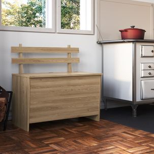 Baú Organizador de Madeira com Assento Carvalho