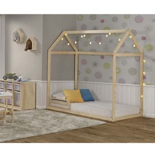 Cama Montessoriana Casinha II Natural com Grade - Casatema