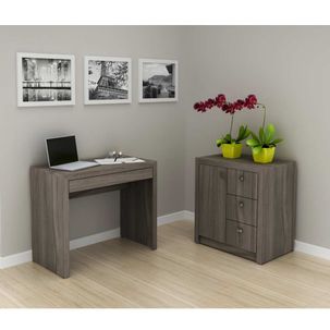 Conjunto para Escritório Mesa e Balcão 3 Gavetas - Carvalho