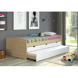 Bicama Solteiro 3 Gavetas em Madeira Maciça Ulli Natural/Branco