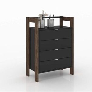 Gaveteiro 4 Gavetas Az1012 Tecno Mobili Preto/Nogal