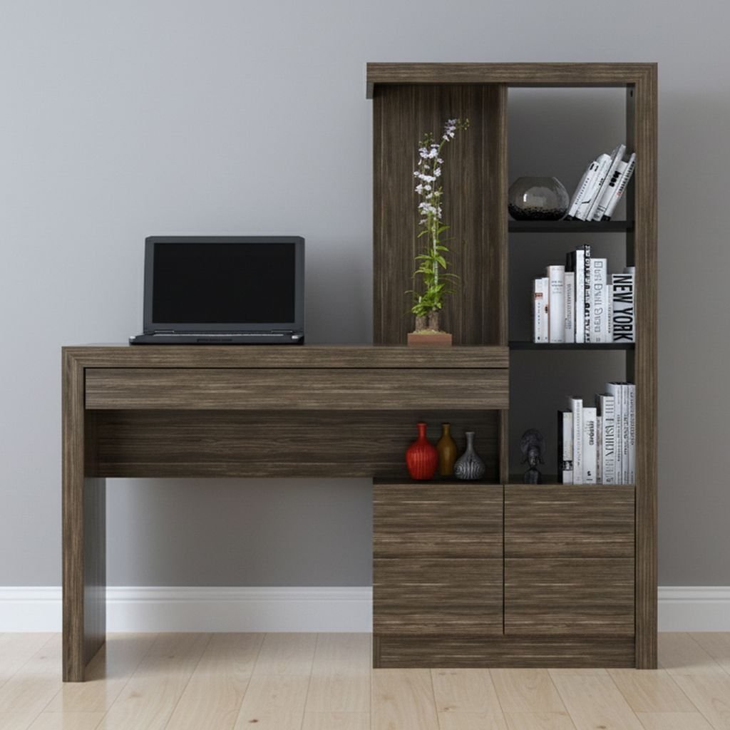 Mesa Escrivaninha Estante Home Office 2 Portas 1 Gaveta Cor Branco