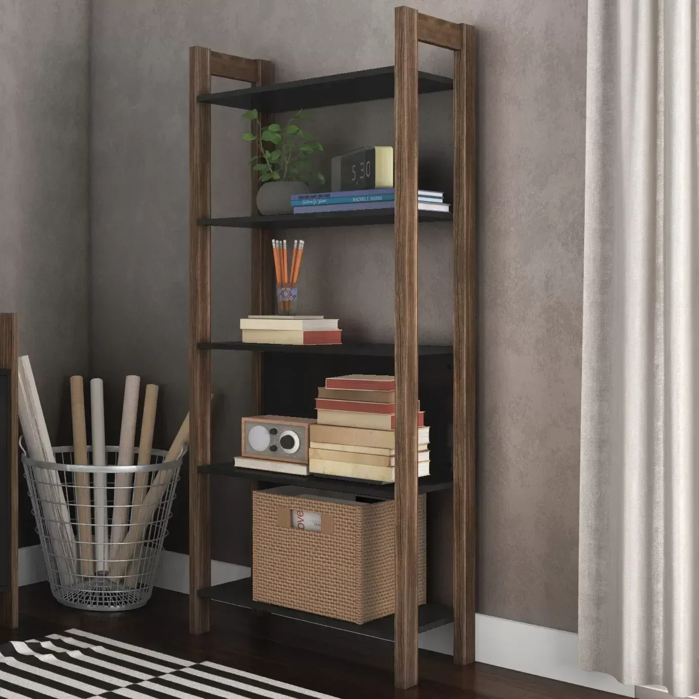 Estante para Livros 5 Prateleiras 165,5cmx65cm AZ Preto/Nogal