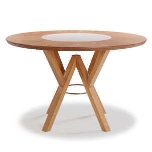 Mesa de Jantar Redonda 120cm com Vidro Giratório no Tampo Amêndoa