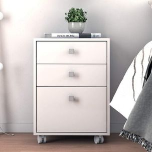 Mesa de Cabeceira com Rodízios 3 Gavetas Branco
