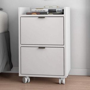 Mesa de Cabeceira com Rodízios 2 Gavetas Branco
