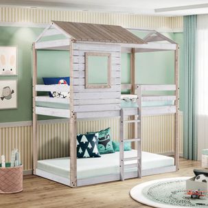 Beliche Infantil Rústico Club House Branco/Natural - Casatema