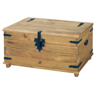 Baú Zac Madeira Maciça com Detalhes Metálicos e Madeira Maciça - Cera Mel