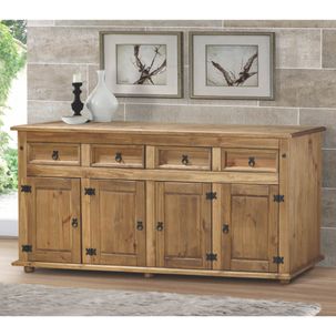 Arca 4 Portas e 4 Gavetas Rústico com Puxador em Metal - Madeira Maciça Taeda - Cera Mel