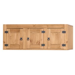 Armário Aéreo 3 Portas Rústico com Puxador em Metal - Madeira Maciça Taeda - Cera Mel