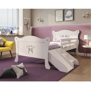 Cama Infantil Provence com Grade, Escadinha e Escorregador Casatema Branco