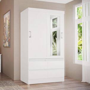 Roupeiro 2 Portas de Correr 4 Gavetas Arezzo Flex - Branco