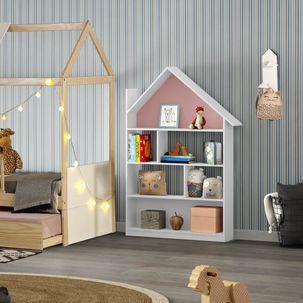 Estante Infantil Casinha Wall Flex 3 Prateleiras Branco/Rosa - Casatema