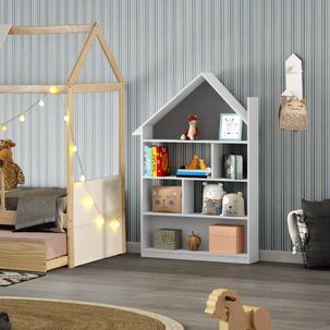 Estante Infantil Casinha Wall Flex 3 Prateleiras Branco/Cinza - Casatema