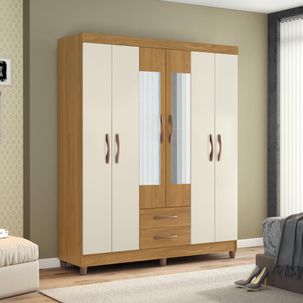 Guarda-Roupa Casal Ambar 6 Portas com Espelho - Grife/Off White