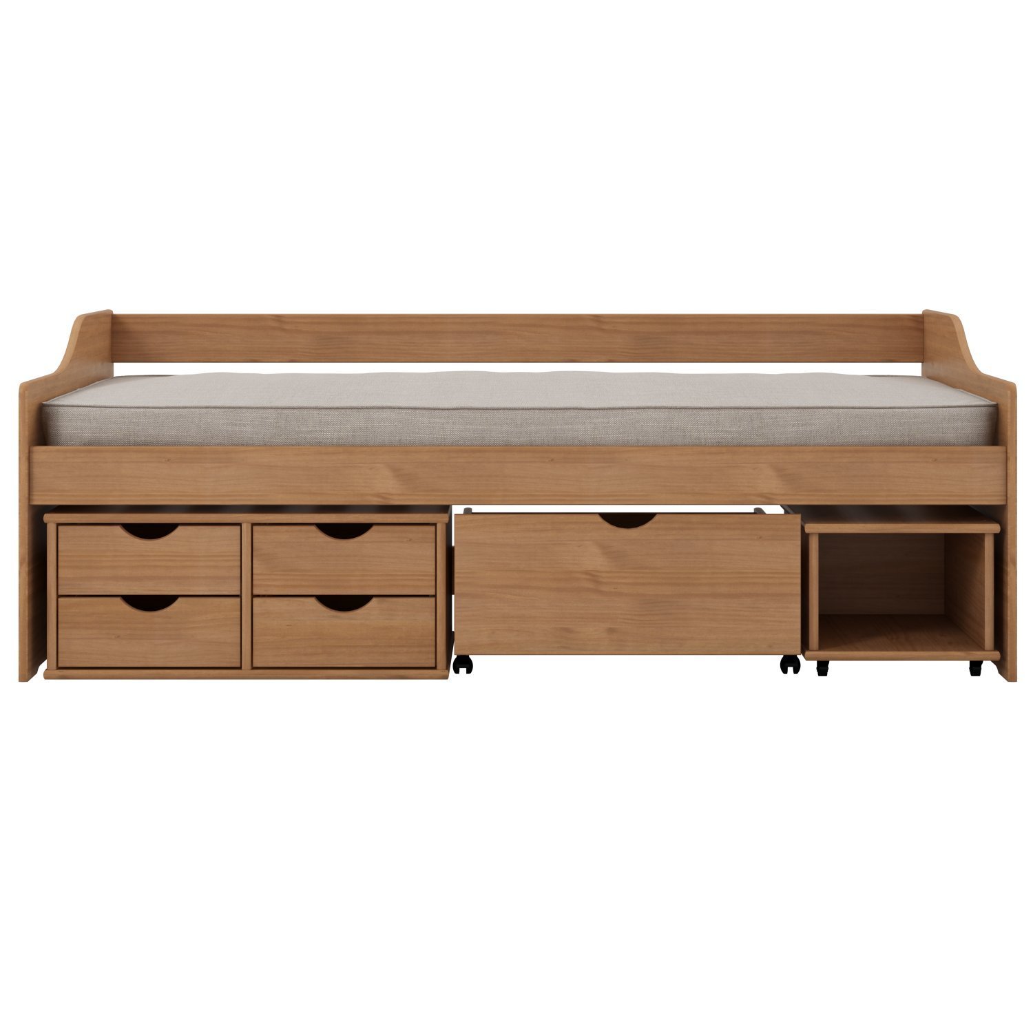 Encontraproduto.com.br - Sofá Cama Floro 4 Gavetas e 1 Nicho - Amêndoa