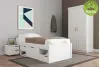 Cama Solteiro com 3 Gavetas e 1 Mesa de Cabeceira Charme Branco Lavado