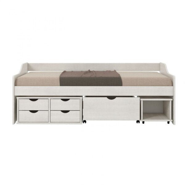 Encontraproduto.com.br - Cama Solteiro 5 Gavetas e Nicho Madeira Maciça Floro Inter Link Branco Lavado