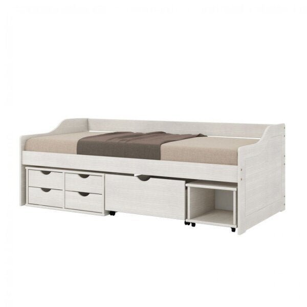 Encontraproduto.com.br - Cama Solteiro 5 Gavetas e Nicho Madeira Maciça Floro Inter Link Branco Lavado