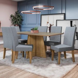 Mesa de Jantar Retangular Lótus 6 Cadeiras Freijó/Cinza