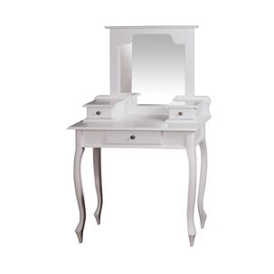 Penteadeira c/ 3 Gavetas, Espelho e Pés Luíz XV - Branco