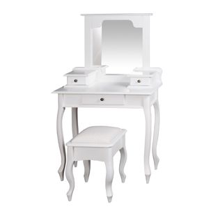 Penteadeira c/ 3 Gavetas, Espelho e Banqueta - Branco