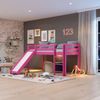 Cama Alta Kids com Escorregador em Madeira Maciça/MDF Rosa