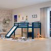Cama Alta Kids com Escorregador em Madeira Maciça/MDF Azul