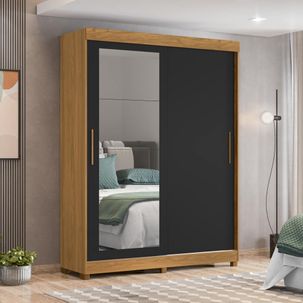 Guarda-Roupa Spin Flex 2 Portas e Espelho - Carvalho/Branco/Preto