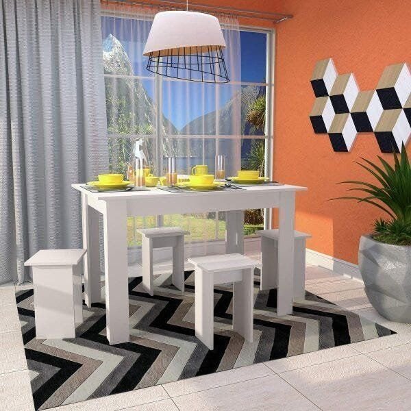 Conjunto Mesa com 4 Bancos MDP Branco
