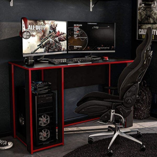 Mesa Gamer Escrivaninha Singapura Preto/Vermelho