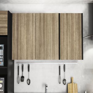 Armário Aéreo para Cozinha Mali com 3 Portas -Preto/Castanho