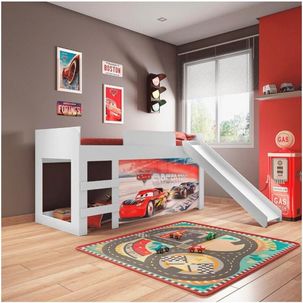 Cama Infantil com Escorregador Carros Disney Joy Pura Magia Branco